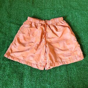 LCKR Elastic Waist Drawstring Lightweight Orange Plaid Trunk Swim Shorts Size S